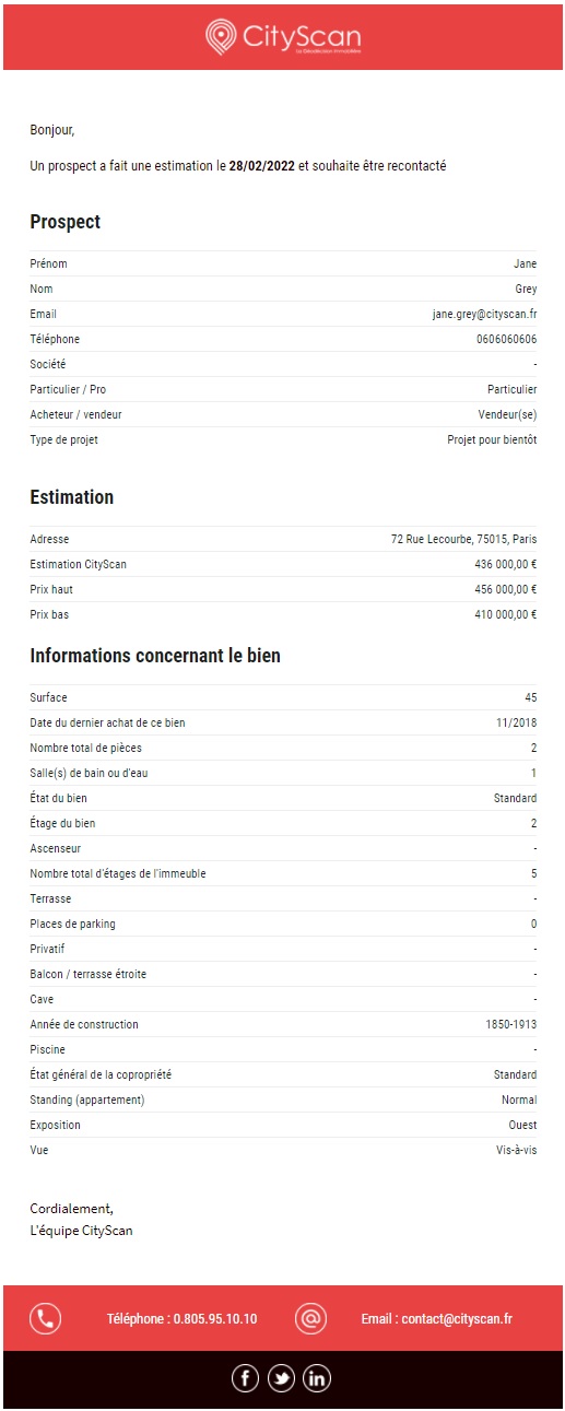 Email avec le prospect