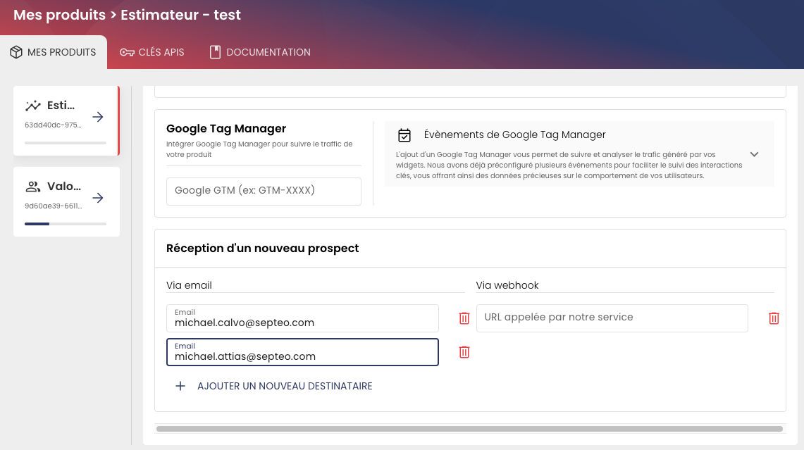 liste d'emails de réception des leads