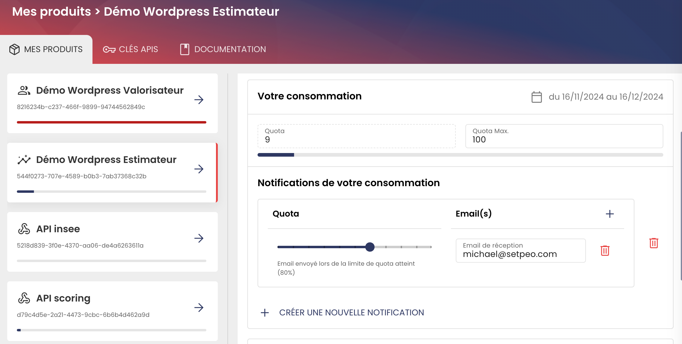 définir les alertes quotas sur l'interface de gestion de vos solutions