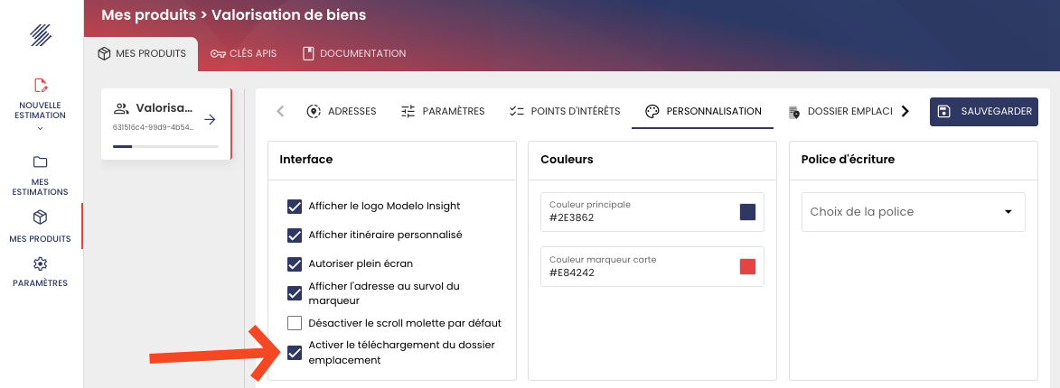option téléchargement du dossier emplacement